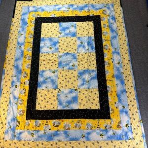 Baby Quilt Bee-Themed 36”X46” Home Sewn Cozy Flannel Backed Machine Quilted